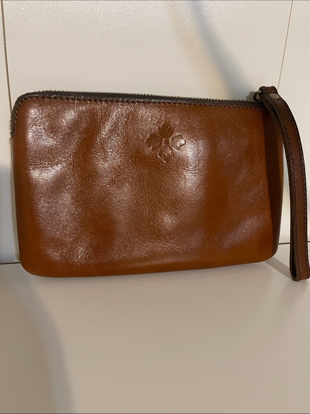 Leather Wristlet Clutch - Brown